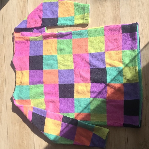 Bloomingdales Vint 80 Colorblock Knit Sweater Patchwork Abstract Vaporwave L - Picture 3 of 6